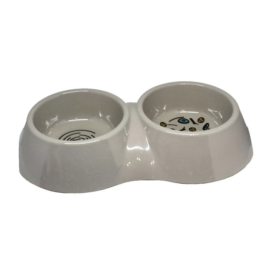 VanNess Ecoware Bamboo Double Cat Dish 16 oz - 12” x 7” Heavy Duty Non-Skid Gray